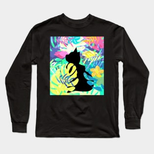 Tropical with black cat Long Sleeve T-Shirt